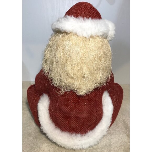Vintage Styrofoam Rustic Santa Claus Figurine Faux Floral Basket & Jute Coat 16" - Picture 5 of 13